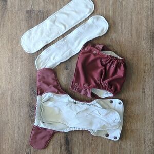 2 GroVia all in one cloth diapers - Marsala color, 2 booster pads